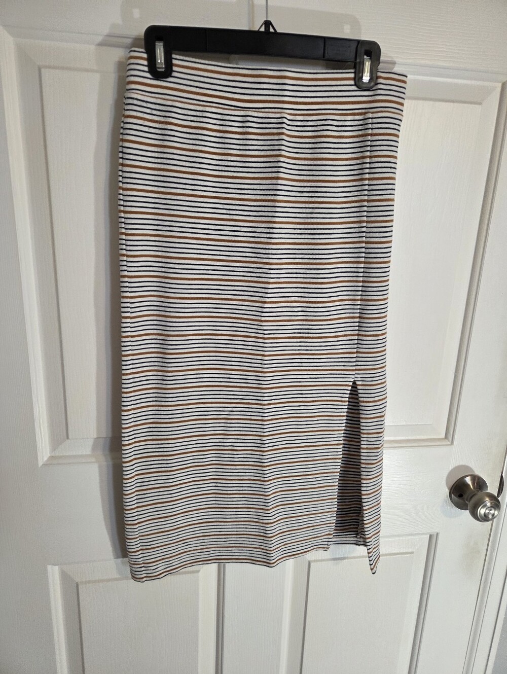 LOFT Maxi Striped Skirt Small Rust Navy Blue Cream Slit